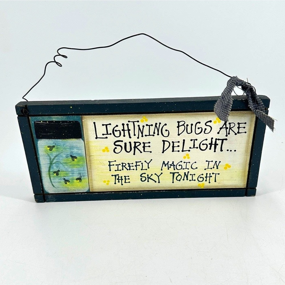 Primitive Wooden Lightning Bug Firefly Rustic Wall Hanging Sign Country Decor